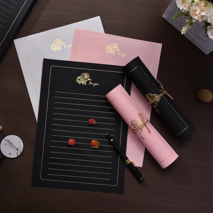 10pcs%20Simple%20Gold%20Rose%20Letterhead%EF%BC%8CHigh-end%20Gold%20Stamping%20Letter%20Paper%20Pink%20White%20Romantic%20Love%20Letter%20Paper%20Birthday%20Letterhead%20-%20Image%202