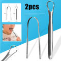 2 Pcs Stainless Steel Tongue Scraper Silver Metal Cleaner Eco-friendly Oral Care Fresh Tool Reusable Breath Brush. 