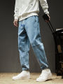 Spring Summer Men's Cargo Jeans Slight Stretch Cotton Denim Jogger Pants Black Blue Streetwear Baggy Jeans. 