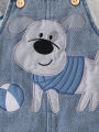 Baby Boy Striped T-Shirt + Cartoon Bear Denim Overalls Set, Cute Summer Casual Outfit for Going Out. 