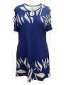 Women Fashion Plus Size 1XL-5XL Off The Shoulder Printed Short Sleeve Dress Ladies Elegant Knee Length Dress. 