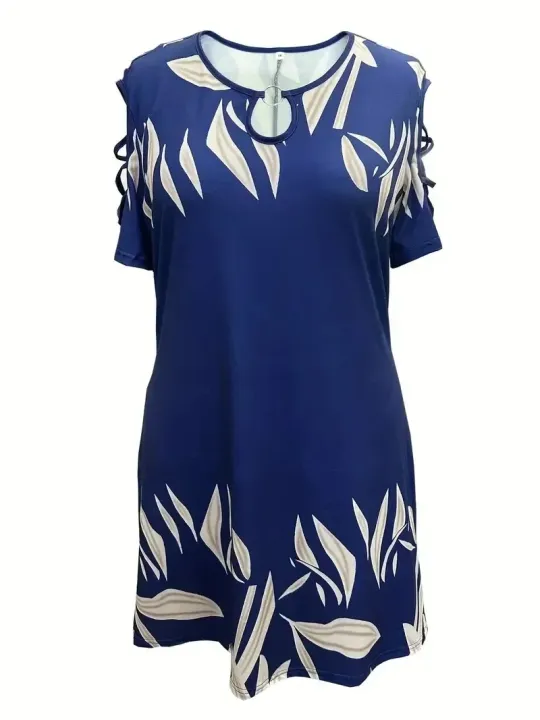 Women%20Fashion%20Plus%20Size%201XL-5XL%20Off%20The%20Shoulder%20Printed%20Short%20Sleeve%20Dress%20Ladies%20Elegant%20Knee%20Length%20Dress%20-%20Image%203