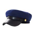 Unisex Cycling Caps PU Leather Hat Autumn Sailor Hat for Women Men Men Black Female Travel Student Hat Captain Hat Flat Top.