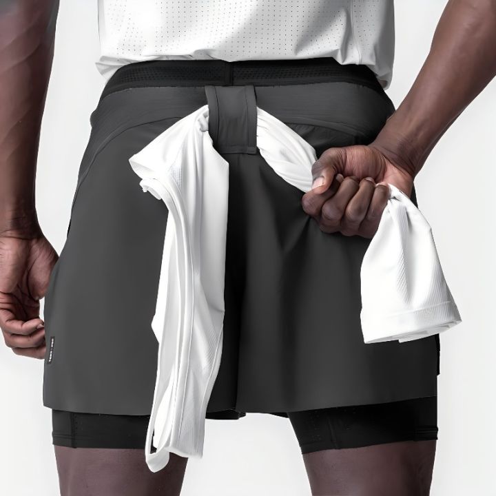 Men's Running Shorts Gym 2 In 1 Sports Shorts Fitness Leisure Workout Breathable Quick Dry Double Layer Training Shorts Men