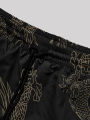 Men's Chinese Style "Dragon Dance" Print Robe Set Black Open Front Belted Kimono & Shorts 2 Piece Streetwear. 