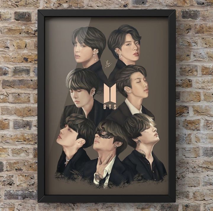 BTS Frame A4 Size, Illustrated Frame BTS, Cute BTS Frame for Army
