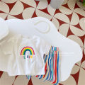 Kids Girls Sets Baby Summer Suit Children's Tops Bottoms Suit New Cute Short-Sleeved T-Shirt Rainbow Pleated Pants Two-Piece. 