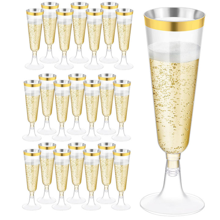 5Pcs Plastic 5Oz Champagne Cup Disposable Flutes Cups Wedding Birthday Party Supplies Bar Drink Red Wine Ice Cream Cup