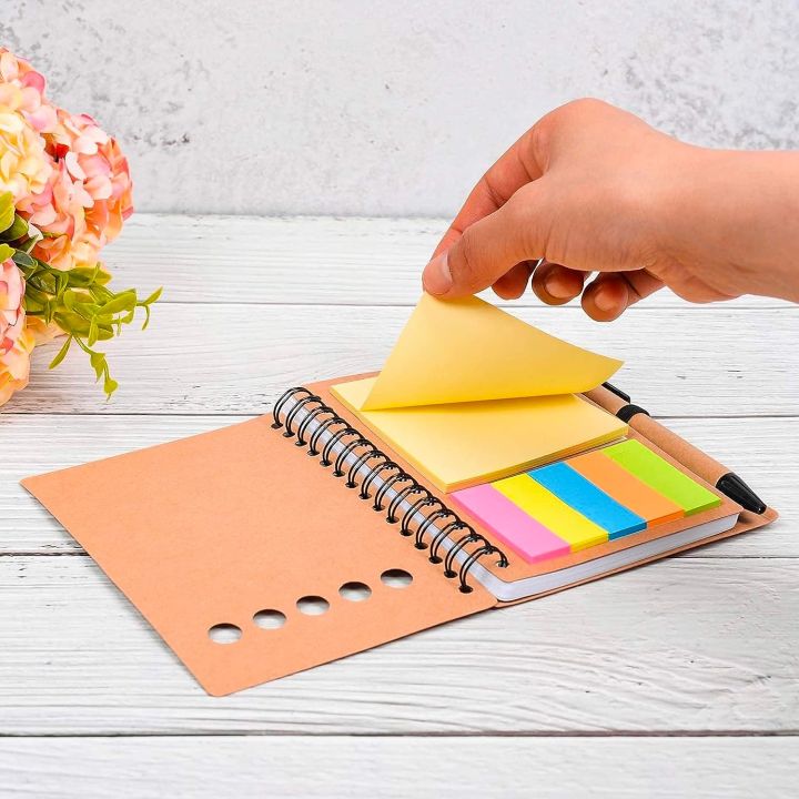 Kisdo%20Lined%20Spiral%20Notebook%20Kraft%20Paper%20Cover%20Notepad%20with%20Pen%20In%20Holder,%20Sticky%20Notes%20and%20Page%20Marker,%20Business%20Small%20Notebook%20-%20Image%203