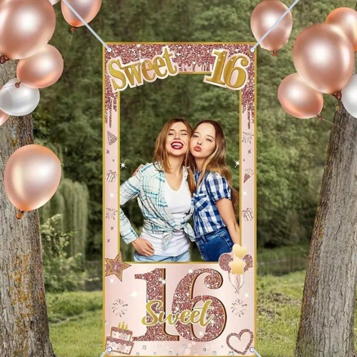 Sweet%2016th%20Happy%20Birthday%20Photo%20Frame%20Backdrops%20Rose%20Gold%2016%20Birthday%20Party%20Photo%20Booth%20Props%20-%20Image%202