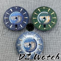 DZ 33.5mm NH35 Watch Dial Green Blue Earth Dial C3 Super Green Luminous 6 o'clock Crown Date Window fit NH35 Movement. 