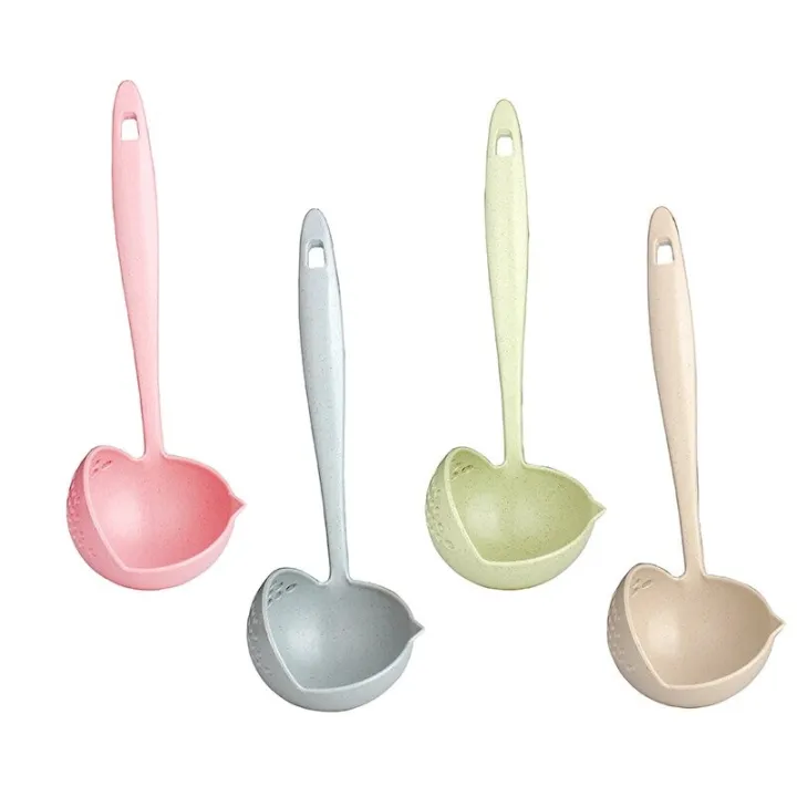 2 in 1 Long Handle Plastic Soup Spoon Oil Scoop 1Pcs