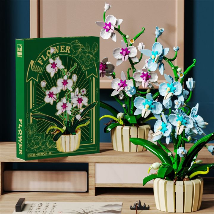 1192pcs Orchid Building Blocks Bouquet Flower Rose Plant Pink Blue Bricks Kid Model Assembled Toys Romantic Valentine's Day 
