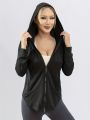 Hooded Sports Coat Women's Loose Running Smock Large Size Fitness Wear Quick Drying Long Sleeve Yoga Wear Top. 
