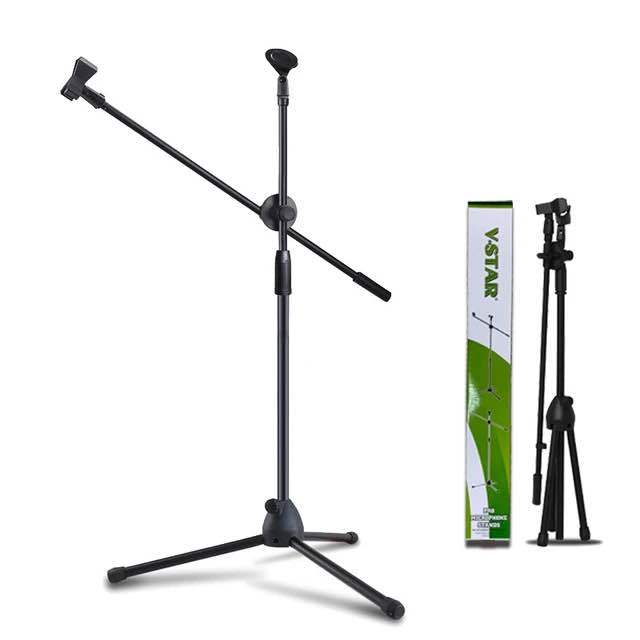 Universal 2 in 1 Mic Stand Microphone Tripod Floor Stand Adjustable Microphone Clip Holder Detachable Double-headed Stage Microphone Stand