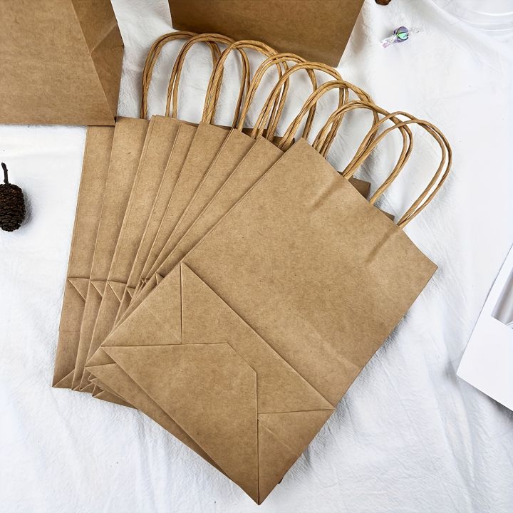 10pcs-Solid color gift bags with handles, kraft paper bags, gift candy bags, suitable for gift packaging, wedding grocery bags