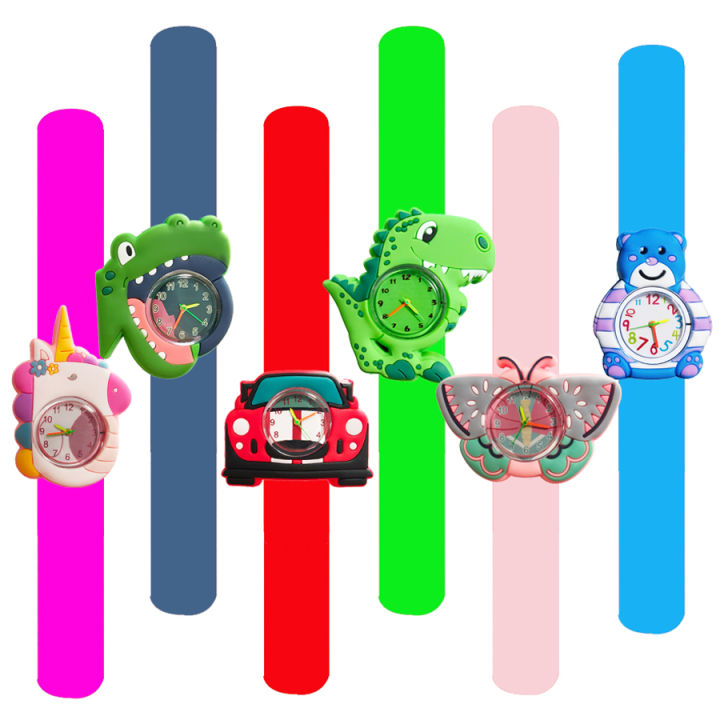 Cartoon Children Watches Baby Study Look The Time Toy Bracelet Kids Slap Watch for Boys Girls Birthday and Christmas Gift Clock