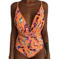 2024 Deep V-Neck Printed One-Piece Swimsuit Women'S Green Fashion Swimwear Monokini Luxury Bathing Suit Beachwear. 