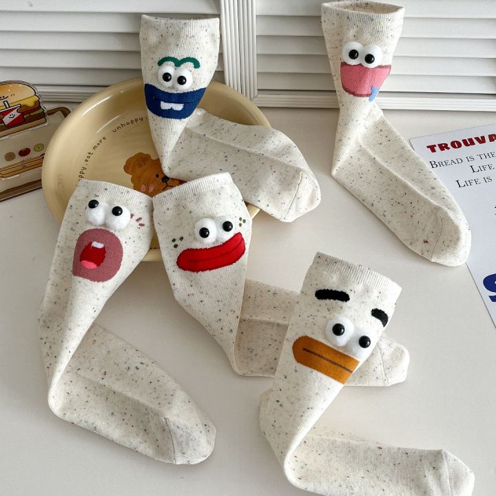 Funny Expression Women's Socks Spring Summer School Students Wearing Cute Cartoon Big Eyes Men Socks Friends Birthday Gifts