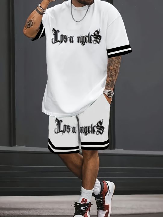 A New 3D Letter-Printed Street Fashion Casual Simple Soft Comfortable Breathable and Lightweight Men's Suit for Summer 2025