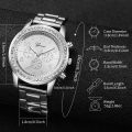 6PCS/Set Women's Watch Fashion Silver Steel Band Analog Quartz Watches Diamond Jewelry Set（Without Box）. 