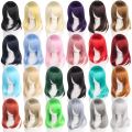 QQXCAIW High Quality 40cm Medium Cosplay Wig With Bang Black Blond Pink Red Blue Purple Heat Resistant Synthetic Hair Wigs. 