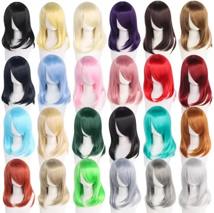 QQXCAIW%20High%20Quality%2040cm%20Medium%20Cosplay%20Wig%20With%20Bang%20Black%20Blond%20Pink%20Red%20Blue%20Purple%20Heat%20Resistant%20Synthetic%20Hair%20Wigs%20-%20Image%202