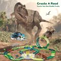 206 PCS Dinosaur Toys Race Track, Dino Racing Car Tracks Toy Set Flexible Tracks with Turntable Playset, Create a Road Jurassic Escape World for Festival & Birthday Gift for Boys & Girls Ages 3+. 