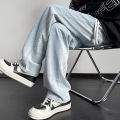 2025 New Men Winter Casual Jeans Male Fashion Loose Straight Denim Pants Slim Fit Elastic Waist Faded Blue Light Gray Trousers. 