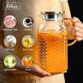 67 Oz Glass Pitcher, Water Pitcher with Stainless Steel Lid, Heat Resistant Borosilicate Carafe, Ice Tea Pitcher for Homemade Beverage, Milk, Coffee, Serving Wine, Hot/Cold Water. 
