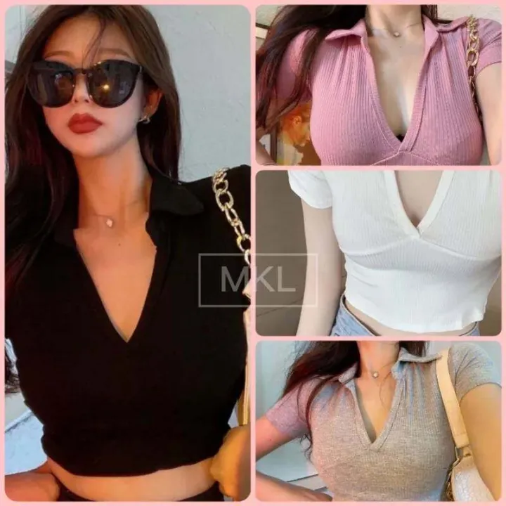 Fashionjeans short-sleeved V-neck silk shirt # Korean fashion coat #28025