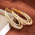 Gold Color Crystal Stone Hoop Earrings Twisted Metal Shape Silver Plating New Fashion Women Earrings Party Jewelry Birthday . 