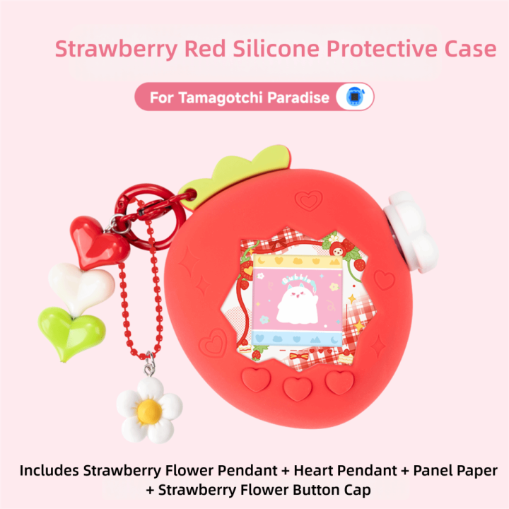 Silicone%20Protective%20Cover%20with%20Panel%20Paper%20Pendant%20Knob%20Cover%20Decorative%20Cover%20Red%20Pink%20Strawberry%20for%20Tamagotchi%20Paradise%20Uni%20-%20Image%207