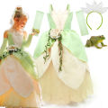 2024 Fancy Princess and Frog Story Cosplay Kid Princess Ball Gown off Shoulder Tiana Deluxe Royal Frock Girls Prom Party Costume. 