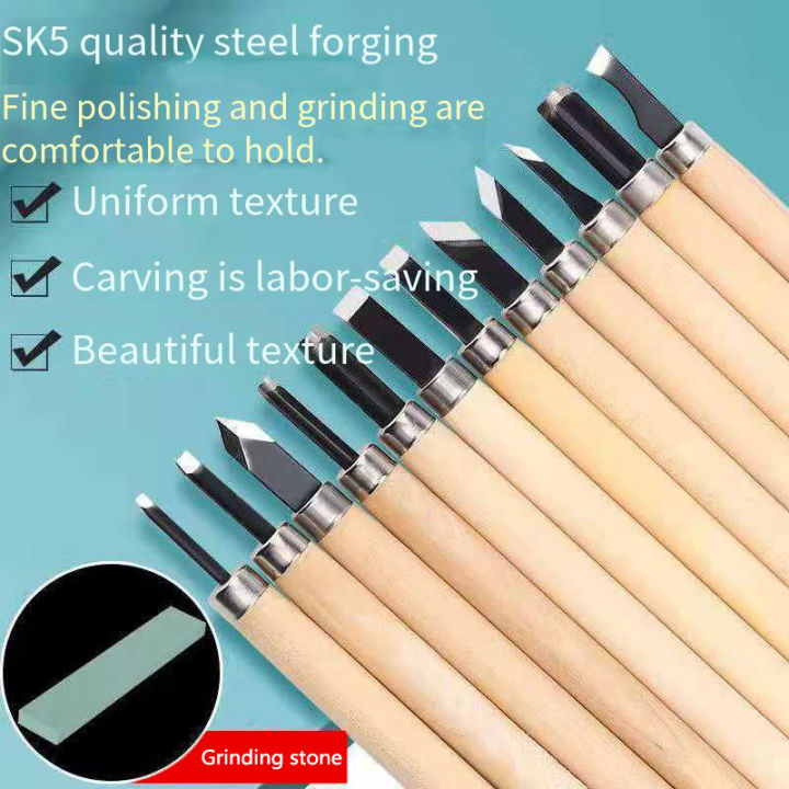 12-Piece Handmade Wood Carving Chisel Set - Woodworking Gouges & Knife Kit for Basic Cutting &Detailed Sculpting,DIY Craft Tools