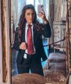 black ladies coat pant suit. 