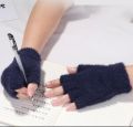 Women Lovely Winter Fingerless Thicken Warm Gloves-Girls Fashion Screen Fingerless Trendy woolen Gloves. 
