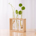 Hydroponic Plants Container with Wood Frame Transparent Glass Test Tube Vase Flower Pot Home Tabletop Bonsai Decorations Crafts. 