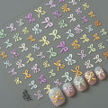 Japanese Kawaii Colorful White Line Bowknot 5D Self Adhesive Nail Art Decorations Stickers Ribbon Cute Decals Nail Stickers. 