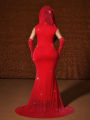 Plus Size Hat Waistband Hot Gold Fish Tail Swing Long Solid Colour Fishtail Slim Package Hip Dress Hooded.