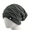 1PC New Unisex Slouchy Winter Hats Add Fur Lined Men And Women Warm Beanie Cap Casual Five-pointed Star Decor Winter Knitted Hat. 