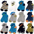 12 pairs of 0-7 years old boys' fun dinosaur anti-slip mid-calf socks, with a little  sole indoor antislip, comfortable. 