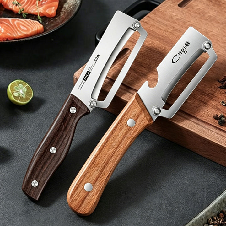 Stainless Steel Kitchen Peeler Multi-Function Kitchen-Specific Peeler for Slicing Fruit and Vegetables with Wooden/ Steel Handle