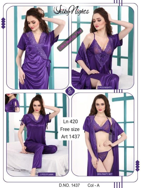 6 PEC Bridal nighty set Stuff imported stretchable soft breathable silk Daraz.pk