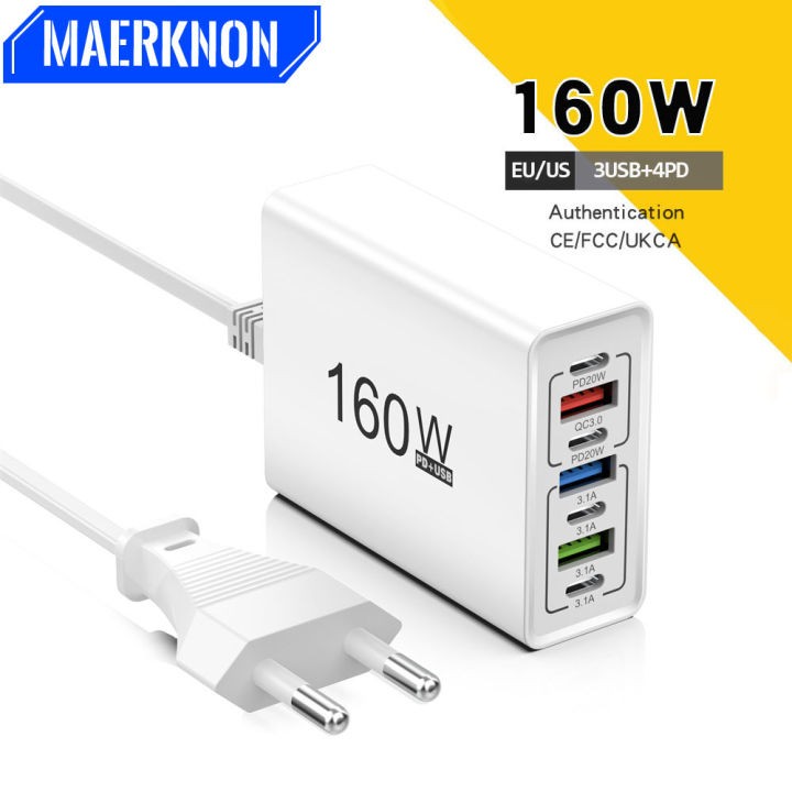 160W Multi Ports USB Charger Type C Fast Charging Phone Charger Adapter For iPhone Samsung Xiaomi Huawei EU/US Plug Wall Charger