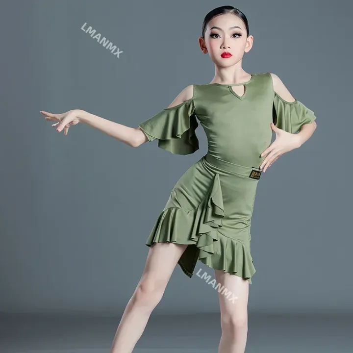 Robe de danse latine pour enfants, performance professionnelle, compétition, vêtements d'entraînement, salle de Rh
