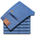 2026 New Spring Summer Ice Silk Thin Men's Light Blue Straight Slim Jeans Stylish Casual Stretch Denim Pants Classic Trousers 40. 