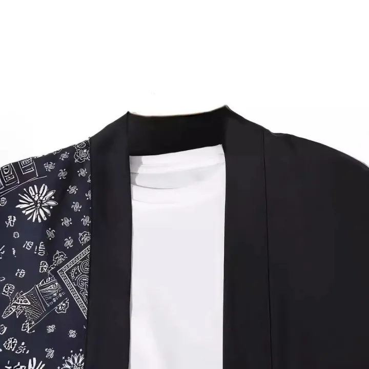 Men's%20Harajuku%20Japanese%20Patchwork%20Paisley%20Print%20Kimono%20Cardigan%20Traditional%203/4%20Sleeves%20Haori%20Yukata%20Cosplay%20Clothing%20for%20Summer%20-%20Image%205