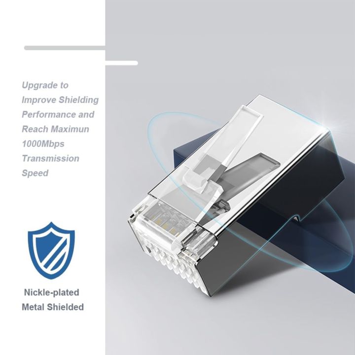 ZOERAX%2050/100pcs%20Shielded%20RJ45%20CAT5%20CAT6%20Pass%20Through%20Connectors%201.1mm%20Hole%20Modular%20Plug%20Gold%20Plated%203%20Prong%208P8C%20Ethernet%20Ends%20-%20Image%204