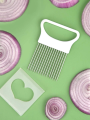 Effortlessly Slice Onions with this 1pc Colorful Onion Slicer Kitchen stainless steel potato chip onion holder. 